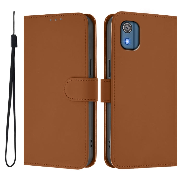 Skin Feel Solid Color Leather Phone Case with Lanyard, For Nokia C02, For Nokia X30 5G