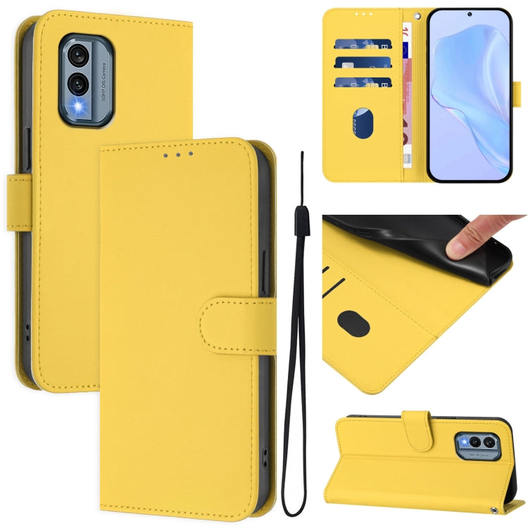 Skin Feel Solid Color Leather Phone Case with Lanyard, For Nokia C02, For Nokia X30 5G