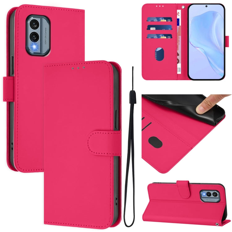 Skin Feel Solid Color Leather Phone Case with Lanyard, For Nokia C02, For Nokia X30 5G