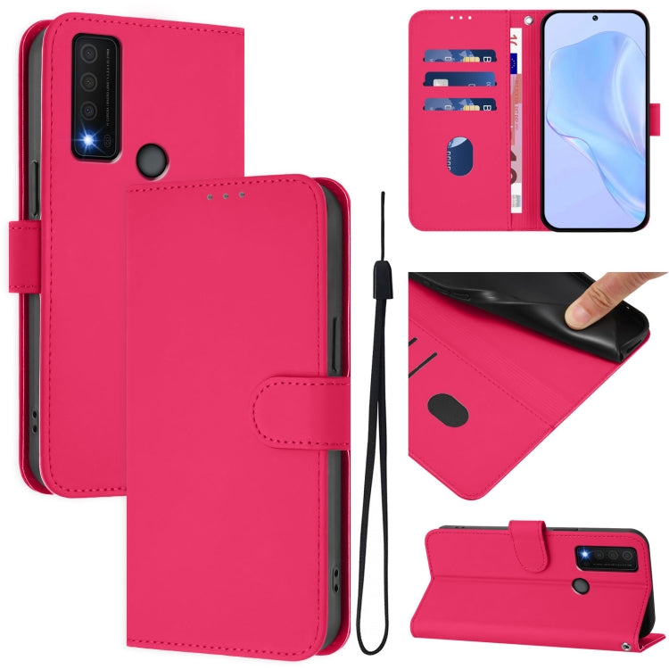Skin Feel Solid Color Leather Phone Case with Lanyard, For TCL 30 XE 5G, For TCL 20 R 5G