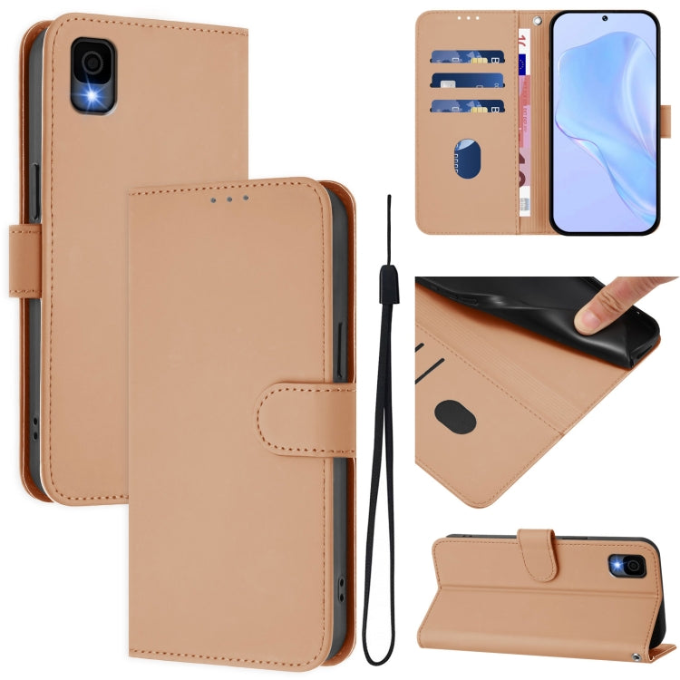 Skin Feel Solid Color Leather Phone Case with Lanyard, For TCL 30T, For TCL 30Z T602DL
