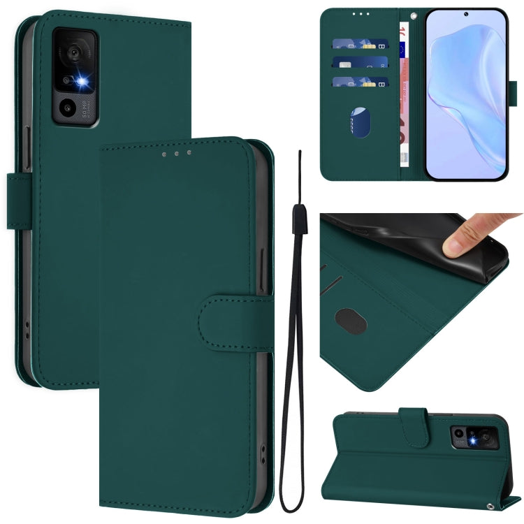 Skin Feel Solid Color Leather Phone Case with Lanyard, For TCL 403, For TCL 40 R 5G