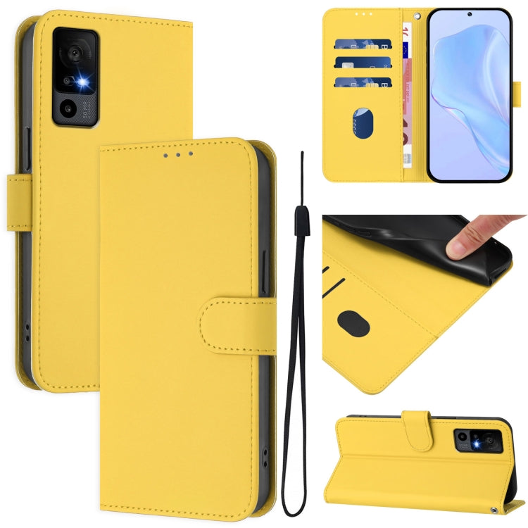 Skin Feel Solid Color Leather Phone Case with Lanyard, For TCL 403, For TCL 40 R 5G