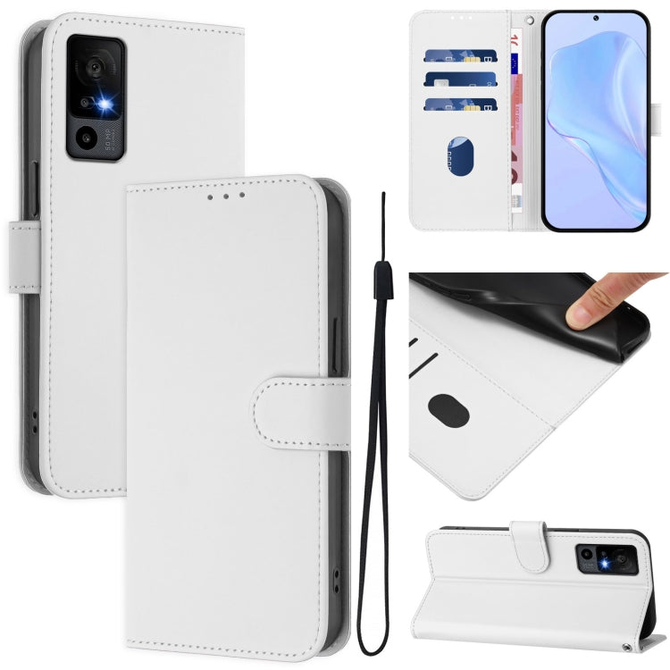 Skin Feel Solid Color Leather Phone Case with Lanyard, For TCL 403, For TCL 40 R 5G