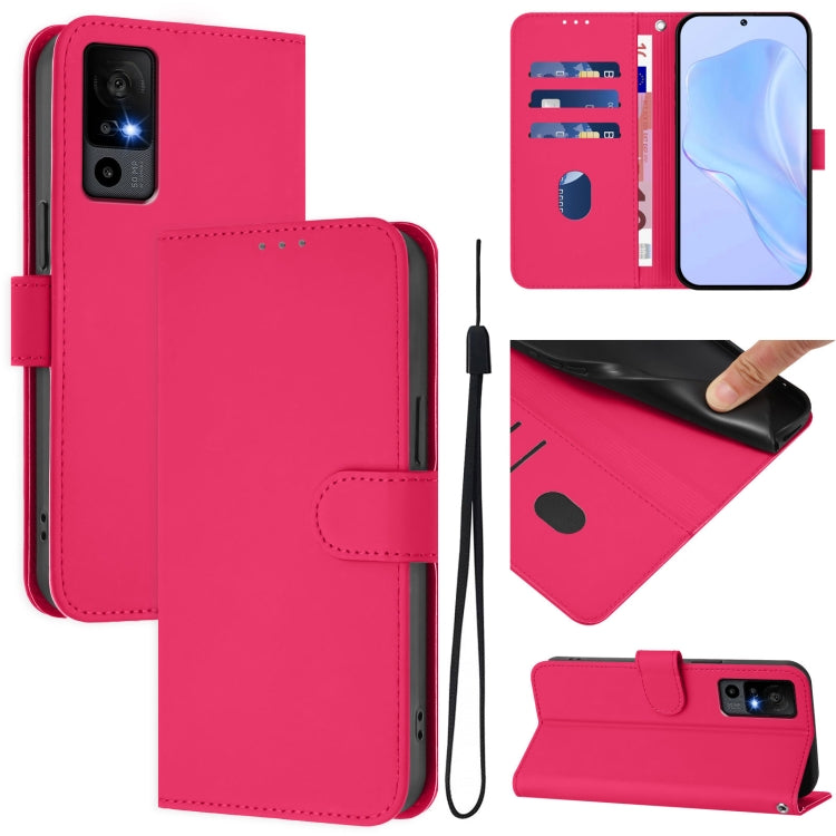 Skin Feel Solid Color Leather Phone Case with Lanyard, For TCL 403, For TCL 40 R 5G
