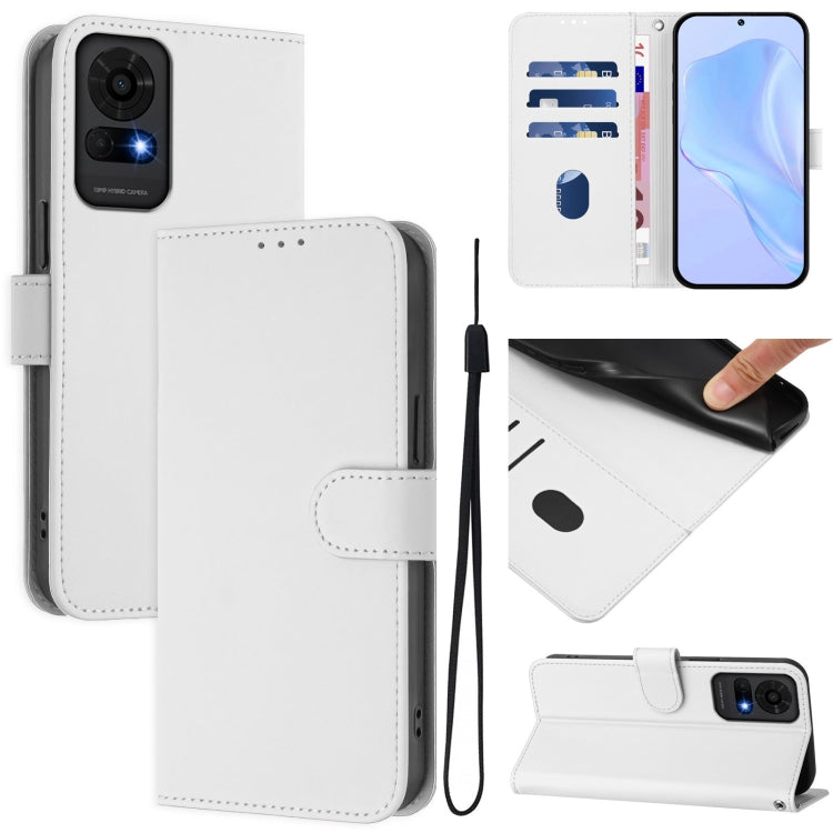 Skin Feel Solid Color Leather Phone Case with Lanyard, For TCL 50 Pro NxtPaper, For TCL 50 LE