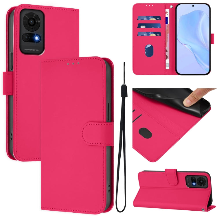 Skin Feel Solid Color Leather Phone Case with Lanyard, For TCL 50 Pro NxtPaper, For TCL 50 LE