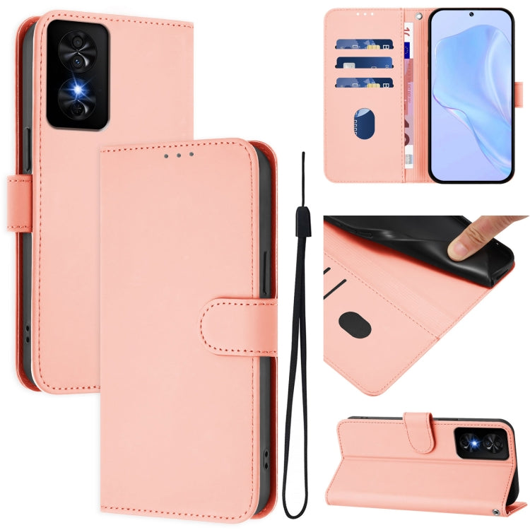 Skin Feel Solid Color Leather Phone Case with Lanyard, For TCL 50 XE, For TCL 50 SE