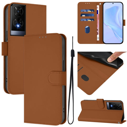 Skin Feel Solid Color Leather Phone Case with Lanyard, For TCL 50 XE, For TCL 50 SE