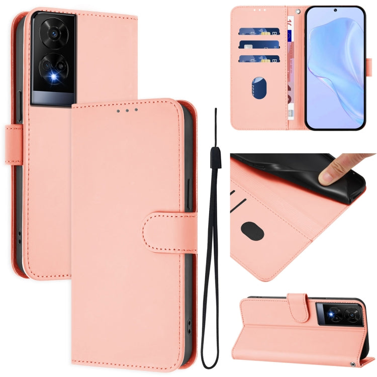 Skin Feel Solid Color Leather Phone Case with Lanyard, For TCL 50 XE, For TCL 50 SE