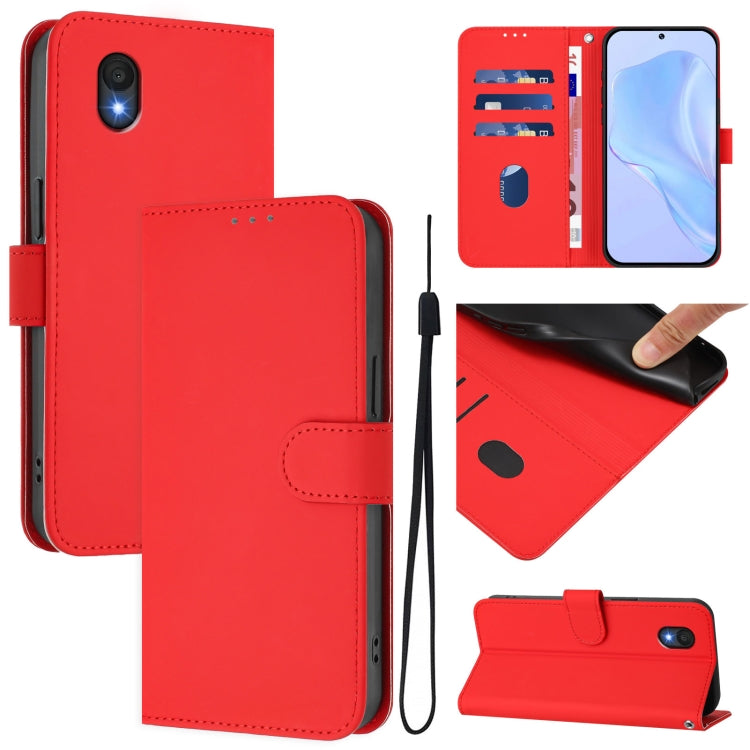 Skin Feel Solid Color Leather Phone Case with Lanyard, For TCL 201, For TCL 50 XL