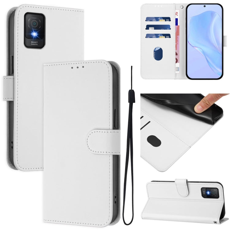 Skin Feel Solid Color Leather Phone Case with Lanyard, For TCL 403, For TCL 40 R 5G