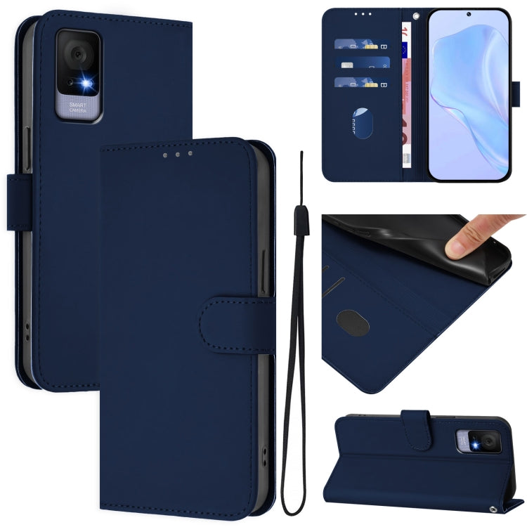 Skin Feel Solid Color Leather Phone Case with Lanyard, For TCL 502, For TCL 405 / 406 / 408