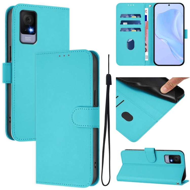 Skin Feel Solid Color Leather Phone Case with Lanyard, For TCL 502, For TCL 405 / 406 / 408