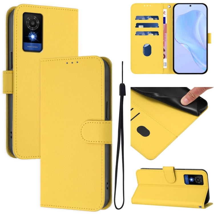 Skin Feel Solid Color Leather Phone Case with Lanyard, For TCL 501, For TCL 505