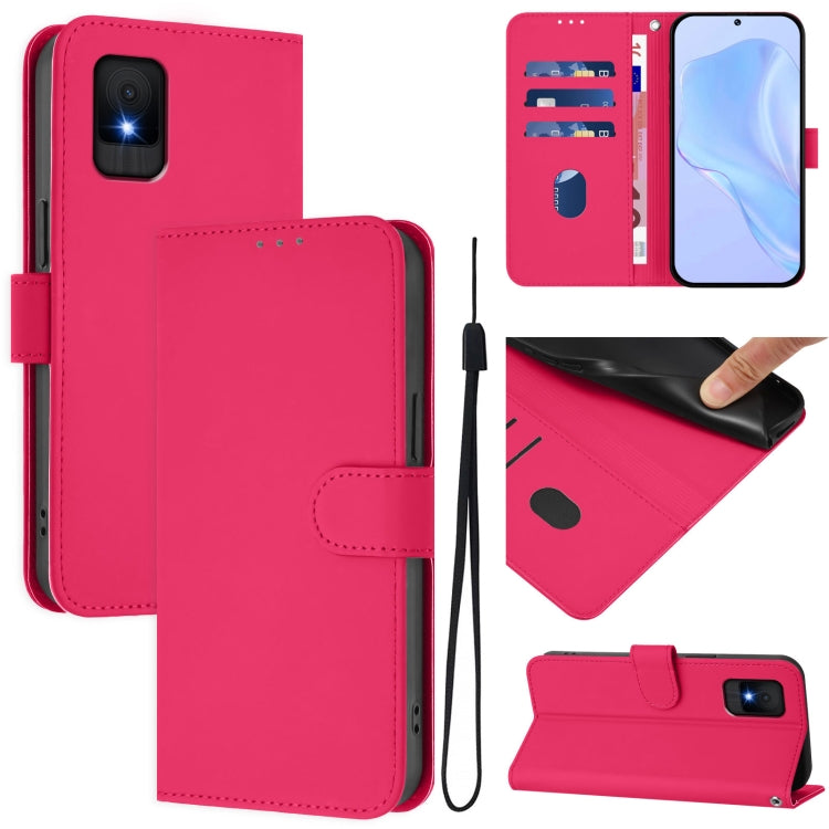 Skin Feel Solid Color Leather Phone Case with Lanyard, For TCL 502, For TCL 405 / 406 / 408