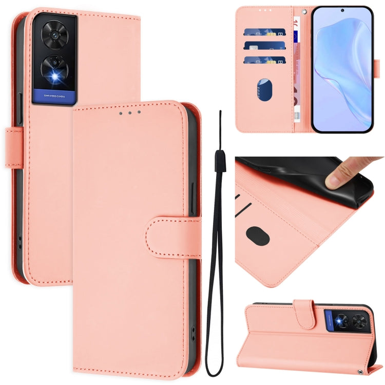 Skin Feel Solid Color Leather Phone Case with Lanyard, For TCL 501, For TCL 505