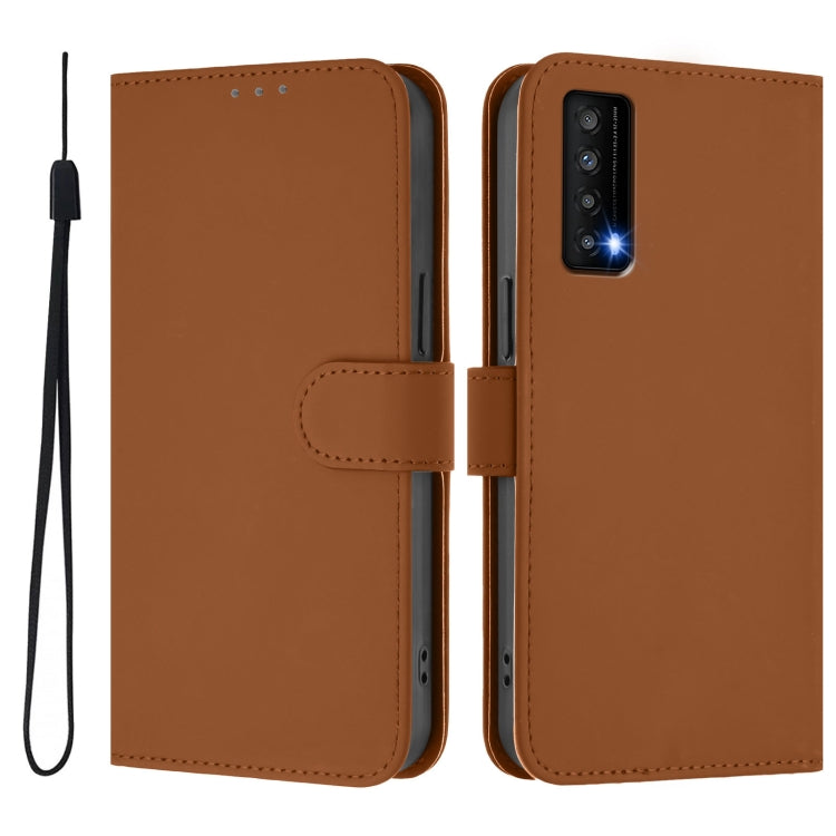 Skin Feel Solid Color Leather Phone Case with Lanyard, For TCL Stylus, For TCL 303