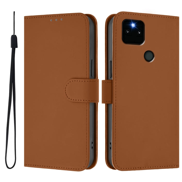 Skin Feel Solid Color Leather Phone Case with Lanyard, For Google Pixel 5a