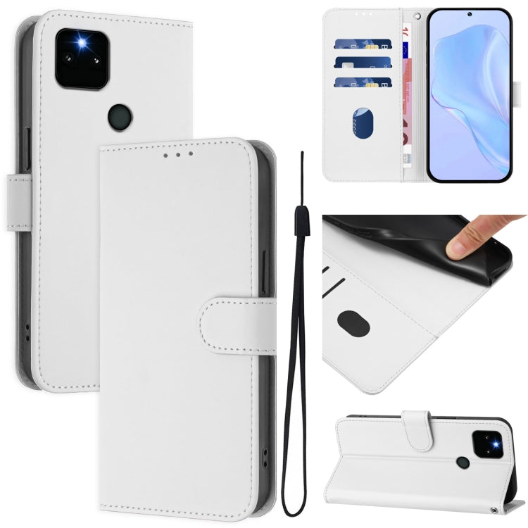Skin Feel Solid Color Leather Phone Case with Lanyard, For Google Pixel 5a