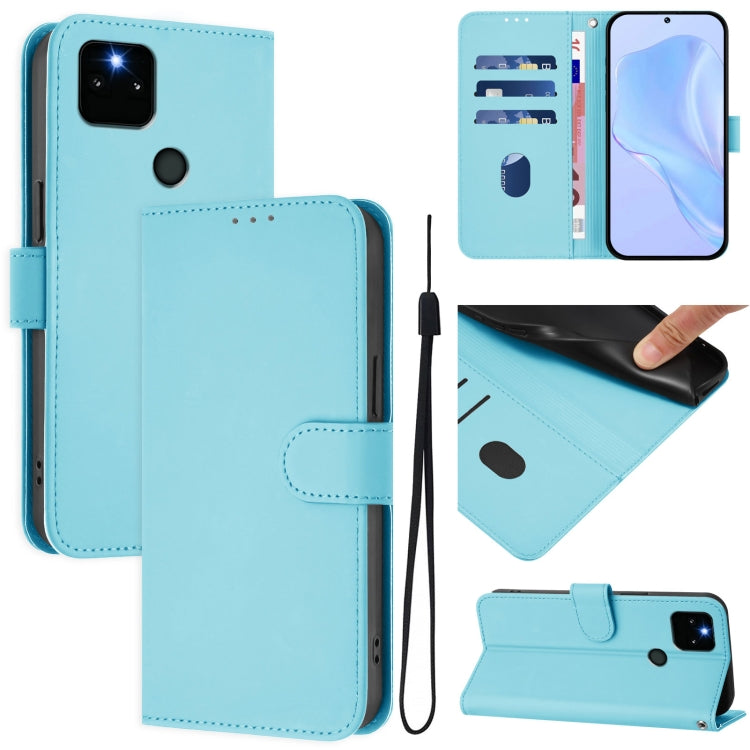 Skin Feel Solid Color Leather Phone Case with Lanyard, For Google Pixel 5a