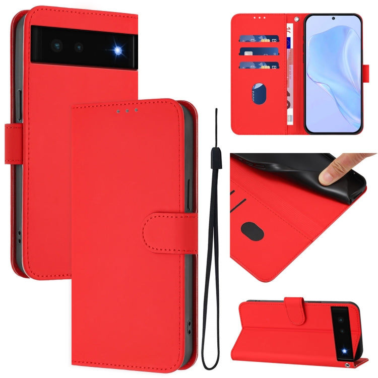 Skin Feel Solid Color Leather Phone Case with Lanyard, For Google Pixel 6 Pro, For Google Pixel 6