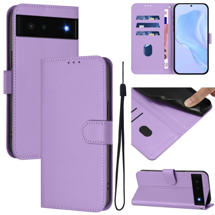 Skin Feel Solid Color Leather Phone Case with Lanyard, For Google Pixel 6 Pro, For Google Pixel 6