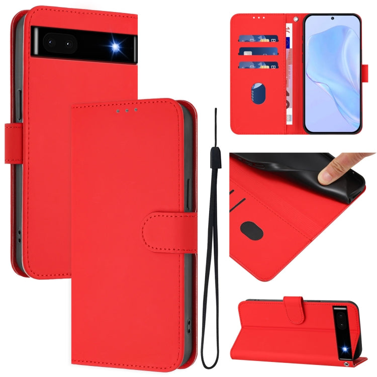 Skin Feel Solid Color Leather Phone Case with Lanyard, For Google Pixel 7, For Google Pixel 6a