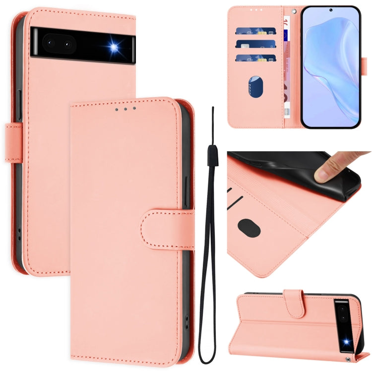 Skin Feel Solid Color Leather Phone Case with Lanyard, For Google Pixel 7, For Google Pixel 6a