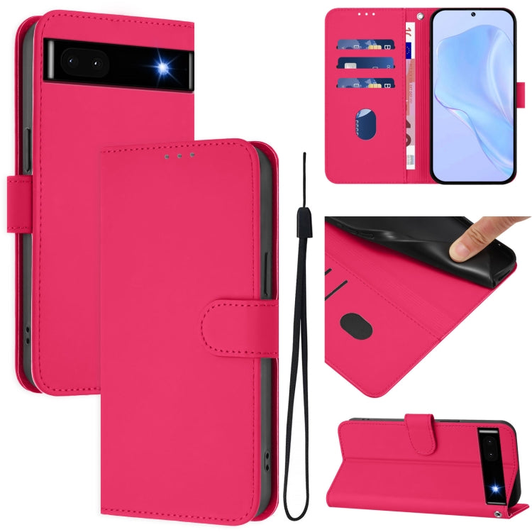Skin Feel Solid Color Leather Phone Case with Lanyard, For Google Pixel 7, For Google Pixel 6a