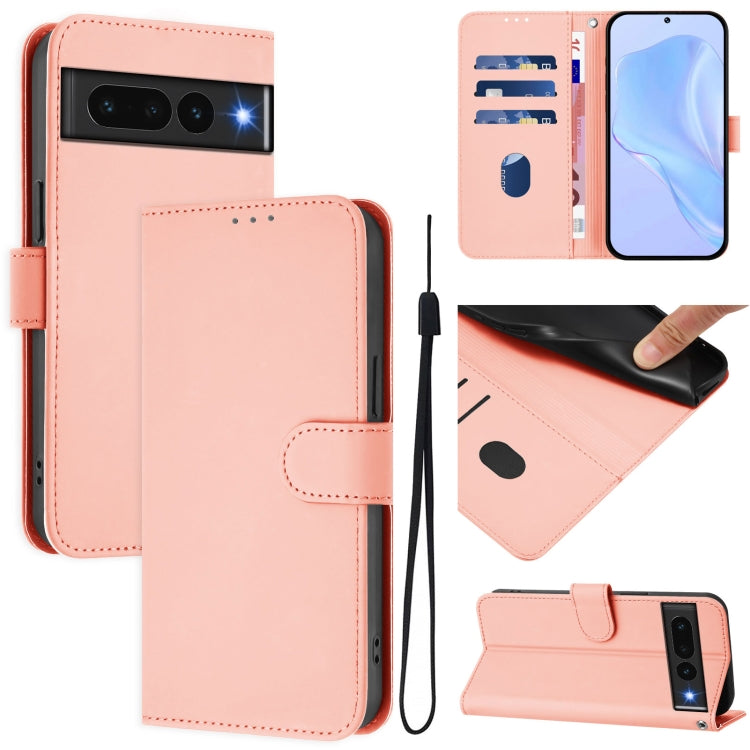 Skin Feel Solid Color Leather Phone Case with Lanyard, For Google Pixel 7a, For Google Pixel 7 Pro