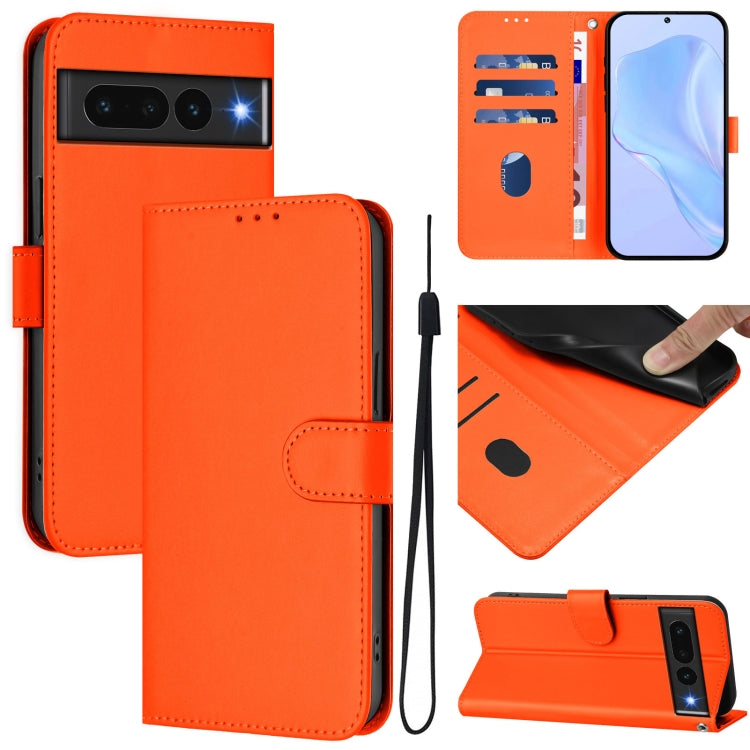 Skin Feel Solid Color Leather Phone Case with Lanyard, For Google Pixel 7a, For Google Pixel 7 Pro