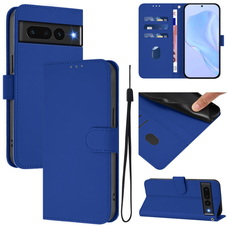 Skin Feel Solid Color Leather Phone Case with Lanyard, For Google Pixel 7a, For Google Pixel 7 Pro
