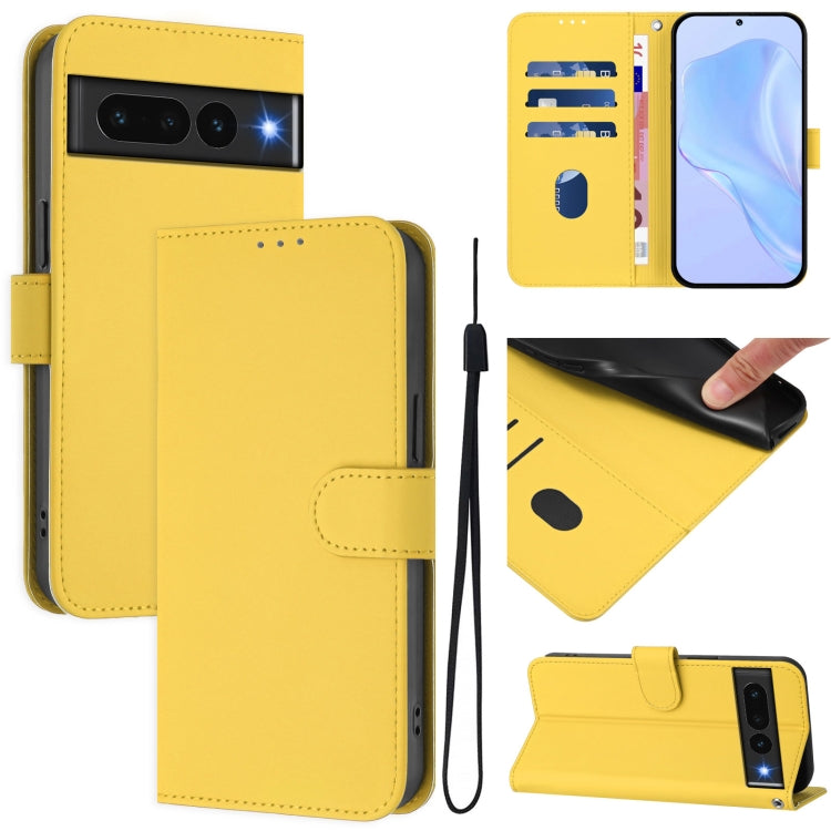 Skin Feel Solid Color Leather Phone Case with Lanyard, For Google Pixel 7a, For Google Pixel 7 Pro
