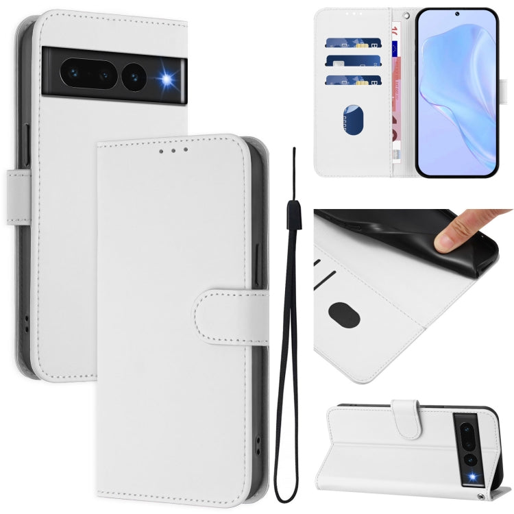 Skin Feel Solid Color Leather Phone Case with Lanyard, For Google Pixel 7a, For Google Pixel 7 Pro
