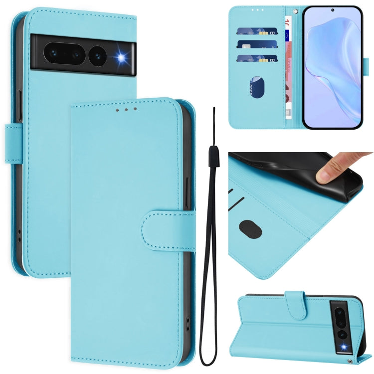 Skin Feel Solid Color Leather Phone Case with Lanyard, For Google Pixel 7a, For Google Pixel 7 Pro