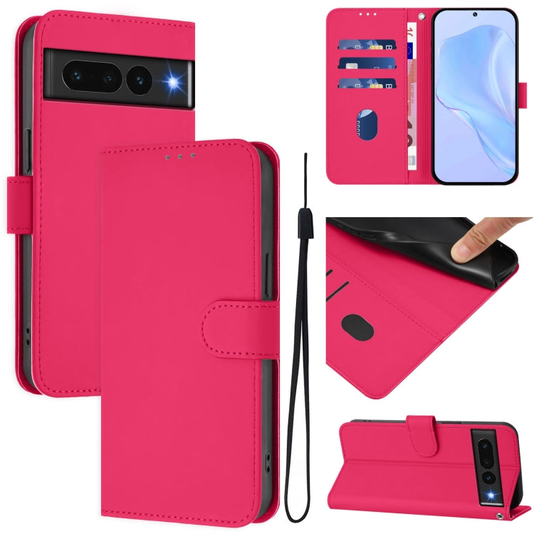 Skin Feel Solid Color Leather Phone Case with Lanyard, For Google Pixel 7a, For Google Pixel 7 Pro
