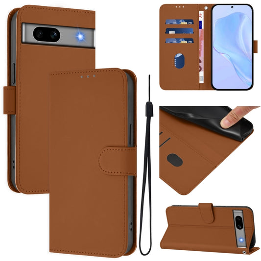 Skin Feel Solid Color Leather Phone Case with Lanyard, For Google Pixel 7a, For Google Pixel 7 Pro