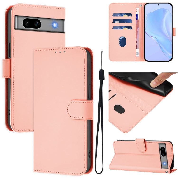 Skin Feel Solid Color Leather Phone Case with Lanyard, For Google Pixel 7a, For Google Pixel 7 Pro