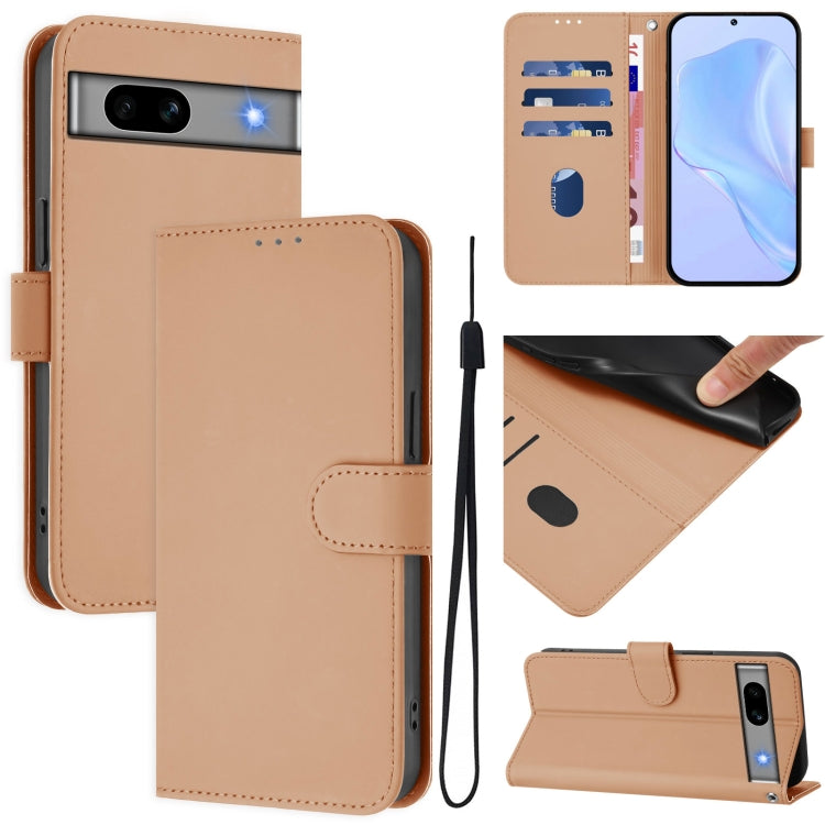 Skin Feel Solid Color Leather Phone Case with Lanyard, For Google Pixel 7a, For Google Pixel 7 Pro