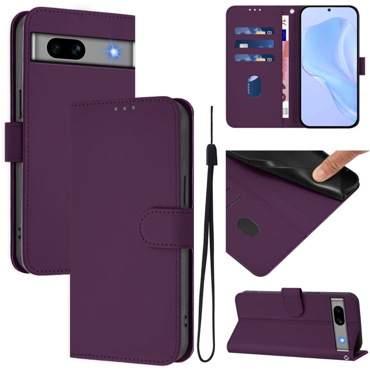 Skin Feel Solid Color Leather Phone Case with Lanyard, For Google Pixel 7a, For Google Pixel 7 Pro
