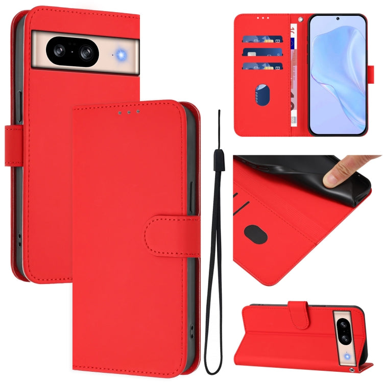 Skin Feel Solid Color Leather Phone Case with Lanyard, For Google Pixel 8 Pro, For Google Pixel 8