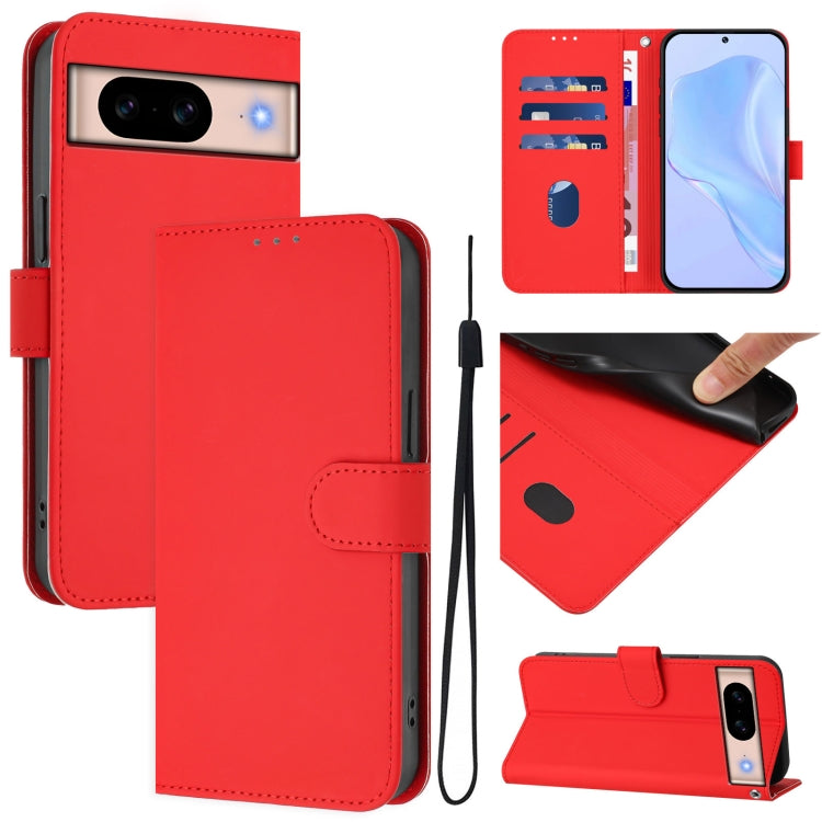 Skin Feel Solid Color Leather Phone Case with Lanyard, For Google Pixel 9 / Pixel 9 Pro, For Google Pixel 8a