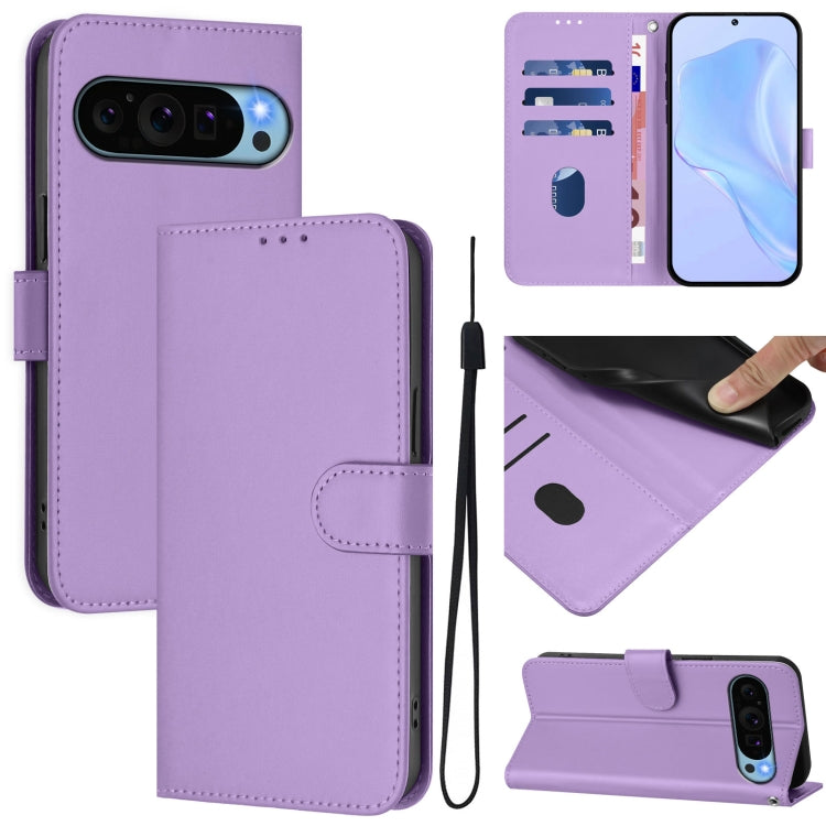 Skin Feel Solid Color Leather Phone Case with Lanyard, For Google Pixel 9 / Pixel 9 Pro, For Google Pixel 8a