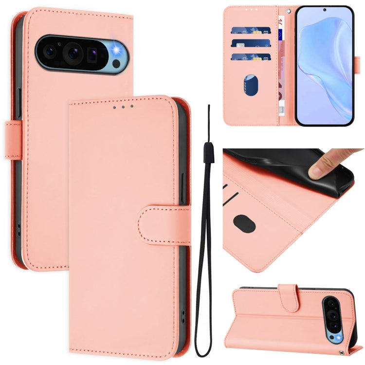 Skin Feel Solid Color Leather Phone Case with Lanyard, For Google Pixel 9a, For Google Pixel 9 Pro XL
