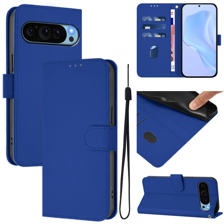 Skin Feel Solid Color Leather Phone Case with Lanyard, For Google Pixel 9a, For Google Pixel 9 Pro XL