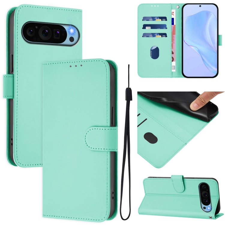 Skin Feel Solid Color Leather Phone Case with Lanyard, For Google Pixel 9a, For Google Pixel 9 Pro XL