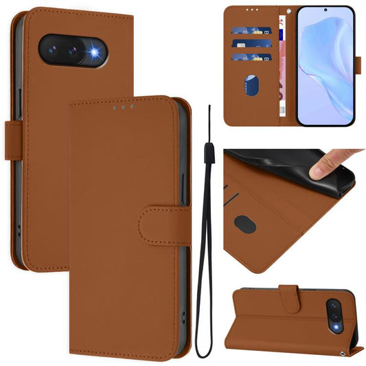 Skin Feel Solid Color Leather Phone Case with Lanyard, For Google Pixel 9a, For Google Pixel 9 Pro XL