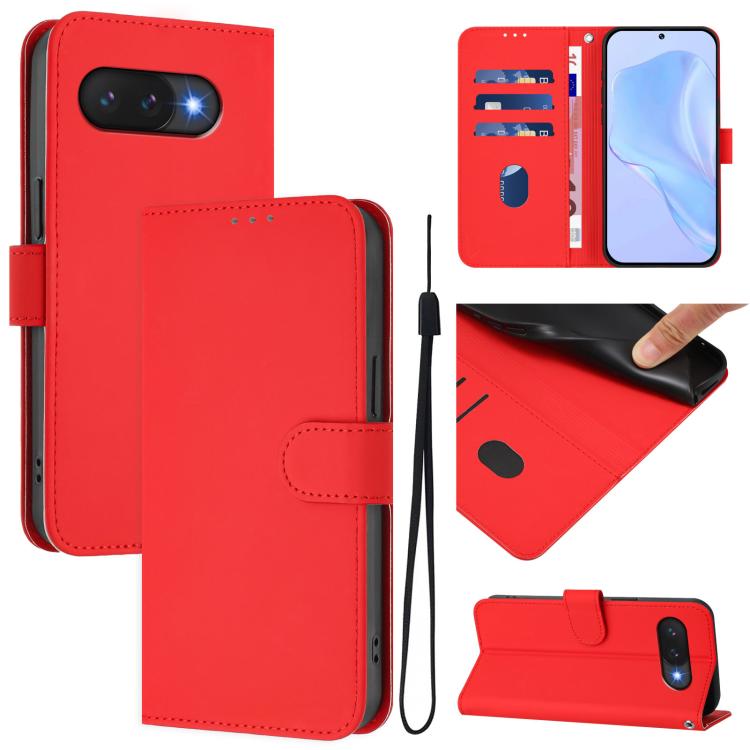 Skin Feel Solid Color Leather Phone Case with Lanyard, For Google Pixel 9a, For Google Pixel 9 Pro XL