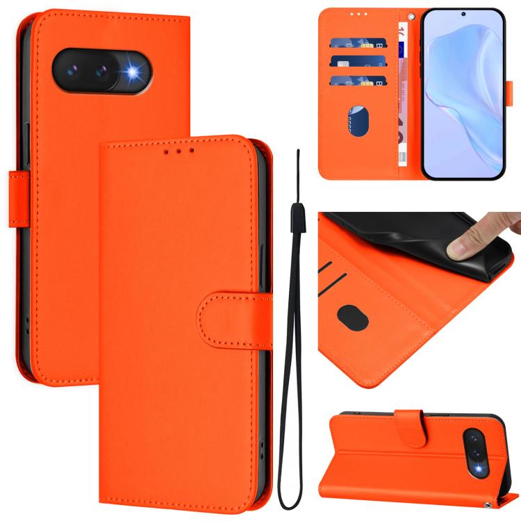Skin Feel Solid Color Leather Phone Case with Lanyard, For Google Pixel 9a, For Google Pixel 9 Pro XL
